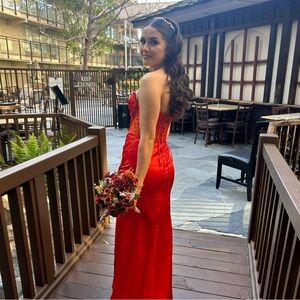 Orange Corset prom dress with slit